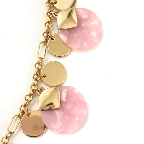 TALBOTS Statement Necklace Pink and Gold Long Length Circle Disc - Picture 3 of 12